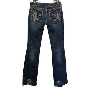 Miss Me Womens Bootcut Jeans Size 26 Dark Wash Rhinestone Fleur-De-Lis Embellish